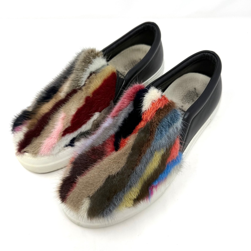 Joshua Sanders x BYTE Giuliana Teso Multicolor Mink Fur Leather Slip On Sneakers